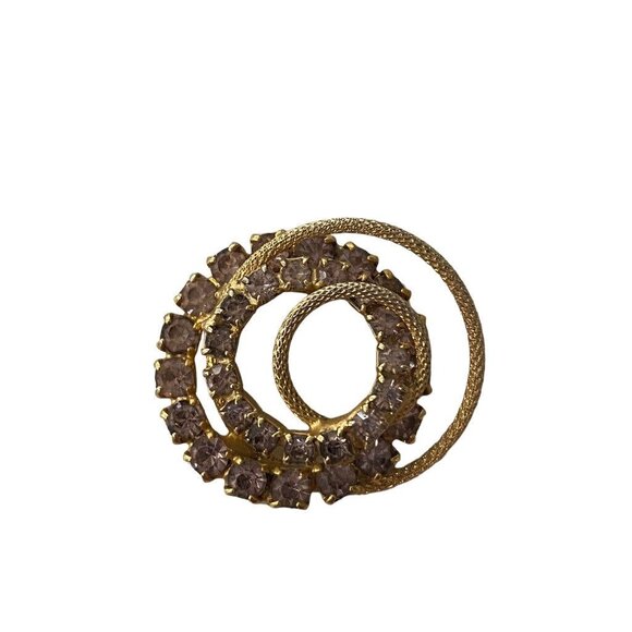 Pink Rhinestone Goldtone Vintage Brooch Pin Circles 1.4" Diameter - Picture 3 of 14